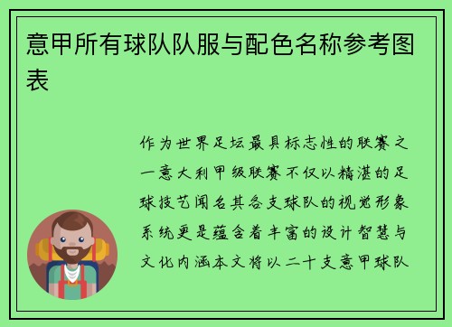 意甲所有球队队服与配色名称参考图表