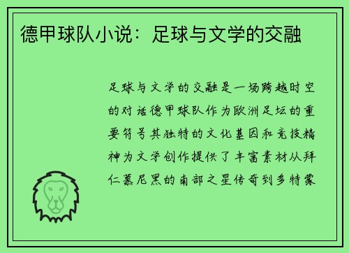 德甲球队小说：足球与文学的交融